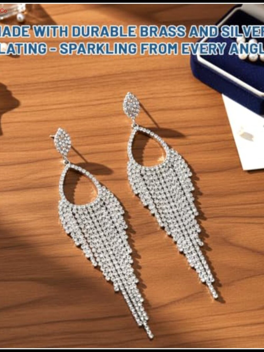 Silver Chandelier Rhinestone Tassel Drop Earrings 2 Pairs for Women - Picture 6 of 6